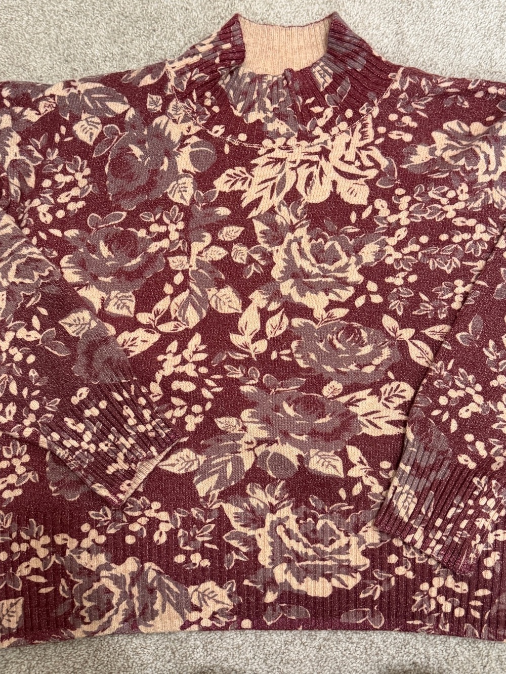 Floral Knit Throw Blanket in Burgundy and Cream